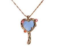 Femmes or coeur miroir pendentif collier - coloré Gem incrusté conte de fées collier, bijoux déclaration Vintage