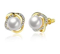 Femmes or rose 18 carats plaqué Twist Zircon Perle Boucles d'oreilles pour les bijoux 1FABIF