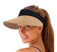 Femmes Paille Soleil Visière Chapeau Large Bord D'été Protection UV Plage Cap Pliable Packale Style Coréen, kaki, taille unique