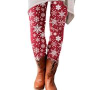 Femmes Pantalons Noël Imprimé Élastique Collants d'hiver pour Femme Motif de Noël Slim Casual Leggings Chauds Hiver Leggings 2024 (02 Rouge, 3XL)