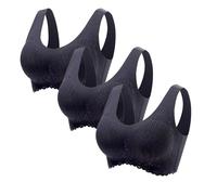 Femmes Pas d'Anneau en Acier 3 Pièces Sous-vêtements Collecte Soutien-Gorge de Sommeil Latex Sous-vêtements Traceless Retour Cœur Bar Ensemble 3 Pièces Soutien-gorge, j, M