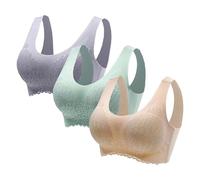 Femmes Pas d'Anneau en Acier 3 Pièces Sous-vêtements Collecte Soutien-Gorge de Sommeil Latex Sous-vêtements Traceless Retour Cœur Bar Ensemble 3 Pièces Soutien-gorge, d, XL
