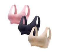 Femmes Pas d'Anneau en Acier 3 Pièces Sous-vêtements Collecte Soutien-Gorge de Sommeil Latex Sous-vêtements Traceless Retour Cœur Bar Ensemble 3 Pièces Soutien-gorge, k, XXL