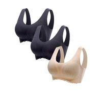 Femmes Pas d'Anneau en Acier 3 Pièces Sous-vêtements Collecte Soutien-Gorge de Sommeil Latex Sous-vêtements Traceless Retour Cœur Bar Ensemble 3 Pièces Soutien-gorge, q, XL