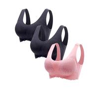 Femmes Pas d'Anneau en Acier 3 Pièces Sous-vêtements Collecte Soutien-Gorge de Sommeil Latex Sous-vêtements Traceless Retour Cœur Bar Ensemble 3 Pièces Soutien-gorge, r, 3XL