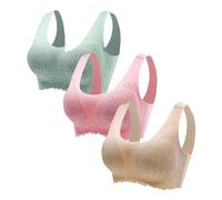 Femmes Pas d'Anneau en Acier 3 Pièces Sous-vêtements Collecte Soutien-Gorge de Sommeil Latex Sous-vêtements Traceless Retour Cœur Bar Ensemble 3 Pièces Soutien-gorge, e, XXL