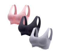 Femmes Pas d'Anneau en Acier 3 Pièces Sous-vêtements Collecte Soutien-Gorge de Sommeil Latex Sous-vêtements Traceless Retour Cœur Bar Ensemble 3 Pièces Soutien-gorge, N, 3XL