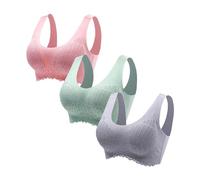 Femmes Pas d'Anneau en Acier 3 Pièces Sous-vêtements Collecte Soutien-Gorge de Sommeil Latex Sous-vêtements Traceless Retour Cœur Bar Ensemble 3 Pièces Soutien-gorge, l, L