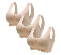 Femmes Pas d'Anneau en Acier 3 Pièces Sous-vêtements Collecte Soutien-Gorge de Sommeil Latex Sous-vêtements Traceless Retour Cœur Bar Ensemble 3 Pièces Soutien-gorge, g, M