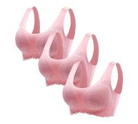 Femmes Pas d'Anneau en Acier 3 Pièces Sous-vêtements Collecte Soutien-Gorge de Sommeil Latex Sous-vêtements Traceless Retour Cœur Bar Ensemble 3 Pièces Soutien-gorge, h, 4XL