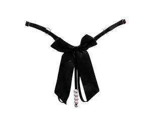 Femmes Perle Pendentif Sexy Strings Mode sous-vêtements Sexy Découpe Pendentif Perles String en Dentelle avec Noeud Lace Floral Hot Brodé Perle Massage Strings (Black, One Size)