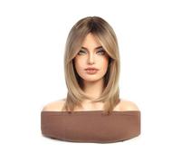 Femmes Perruques blondes brunes ombrées for femmes, perruque blonde cendrée avec frange de rideau, longueur d'épaule, usage quotidien Aspect naturel