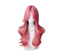Femmes Perruques synthétiques ondulées longues rose Orange, perruque de cheveux quotidiens avec raie centrale résistante à la chaleur for fête Cosplay Aspect naturel