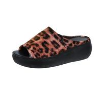 Femmes Plateforme Sandales Noir Léopard Imprimer Arch Support Chaussures Cuir Doux Caoutchouc Semelle Confortable Élégante et à la ode Mules Marche Glissement sur Chaussons de Plage d'été (Red, 40)
