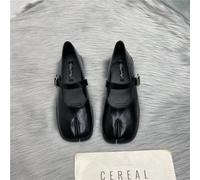 Femmes plates femmes bout carré rétro chaussures simples un mot boucle bouche peu profonde Mary Jane chaussures bout fendu chaussures sandales Black