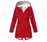 Femmes Polaire Manteaux de Pluie d'extérieur Zip Coupe-Vent Vestes Longues imperméable à Capuche Grande Taille Rainoat Dames Doublé de Fourrure Veste Chaude d'hiver avec Poches Bon Marché