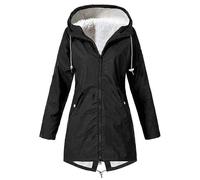 Femmes Polaire Manteaux de Pluie d'extérieur Zip Coupe-Vent Vestes Longues imperméable à Capuche Grande Taille Rainoat Dames Doublé de Fourrure Veste Chaude d'hiver avec Poches Bon Marché