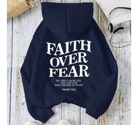 Femmes Printemps et Automne sweat-shirt à capuche ample et décontracté avec slogan et manches longues imprimées "LA FOI AVANT LA PEUR, LE SEIGNEUR EST DE MON CÔTÉ, JE NE CRAINDRAI PAS CE QUE L'HOMME P