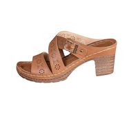 Femmes Printemps et Été Nouveau Creux Respirant Respirant Léger Boucle Un Mot avec Mode Bout Ouvert Romain Épais Avec Pantoufles Réglables pour Femmes, marron, 39.5 EU