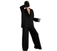 Femmes Printemps Été Mince Femmes Maison Imitation Soie Pyjamas Femmes Hiver Commerce Extérieur Glace Soie Vrac Peut être porté à l'extérieur, Noir , XL