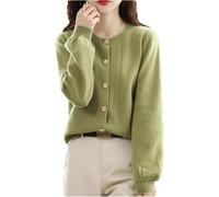 Femmes Pure Laine Cardigan O-Neck Tricot Chemises Lâche Mince Simple Boutonnage Cachemire Veste, Grass En8, M