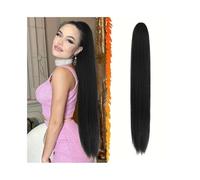 Femmes Queue de cheval longue et lisse avec cordon serrage, postiche brésilien à clipser, couleur naturelle #1B, for femmes Utilisation quotidienne(24inches)