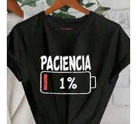 Femmes Quotidien Le niveau de batterie est à 1%, et la barre de batterie rouge est presque épuisée, un symbole classique de "batterie faible" dans la vie moderne. T-shirt décontracté à col rond et man