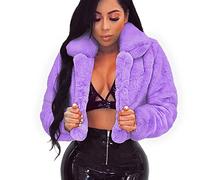 Femmes recadrée Fluffy Veste Fausse Fourrure Sherpa Polaire Manteau À Manches Longues Col Revers Solide Hiver Outwear Dames Chaud Fluffy Vestes Courtes