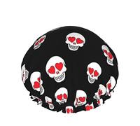 Femmes Réutilisable Stretch Hem Cheveux Chapeau Amour Coeur Cool Crâne DoubleWaterproof Bonnet De Douche Bonnet De Bain