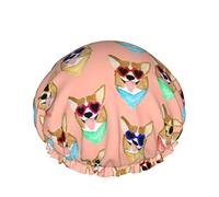 Femmes Réutilisable Stretch Hem Cheveux Chapeau Coloré Corgi Amour Lunettes De Soleil DoubleWaterproof Bonnet De Douche Bonnet De Bain
