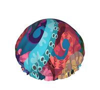 Femmes Réutilisable Stretch Hem Cheveux Chapeau Coloré Rainbow Octopus DoubleWaterproof Bonnet De Douche Bonnet De Bain