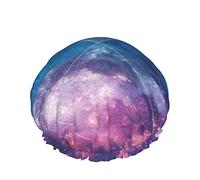 Femmes Réutilisable Stretch Hem Cheveux Chapeau Galaxy Ciel Vert Triangle DoubleWaterproof Bonnet De Douche Bonnet De Bain