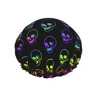 Femmes Réutilisable Stretch Hem Cheveux Chapeau Lgbt Crâne Néon Arc-En-Ciel DoubleWaterproof Bonnet De Douche Bonnet De Bain