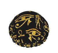 Femmes Réutilisable Stretch Hem Hair Hat Ancient Egypt Ankh Gold DoubleWaterproof Bonnet de douche Bonnet de bain