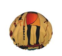 Femmes Réutilisable Stretch Hem Hair Hat Ancient Egypt Sun Life DoubleWaterproof Bonnet de douche Bonnet de bain