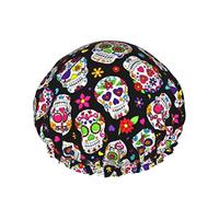 Femmes Réutilisable Stretch Hem Hair Hat Sugar Skulls Day Of Dead DoubleWaterproof Shower Cap Bath Cap