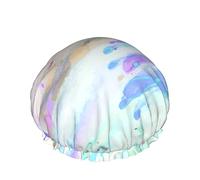 Femmes réutilisable Stretch ourlet cheveux chapeau aquarelle éclaboussures arc-en-ciel Double imperméable bonnet de douche bonnet de bain