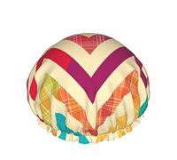 Femmes Réutilisable Stretch Ourlet Cheveux Chapeau Arc-En-Ciel Brillant Chevron Motif DoubleWaterproof Bonnet De Douche Bonnet De Bain