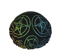 Femmes réutilisable Stretch ourlet cheveux chapeau Baphomet satanique chèvre Gay arc-en-ciel Double imperméable bonnet de douche bonnet de bain