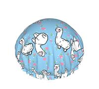 Femmes Réutilisable Stretch Ourlet Cheveux Chapeau Drôle Alpaga Amour Coeur DoubleWaterproof Bonnet De Douche Bonnet De Bain