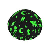 Femmes réutilisable Stretch ourlet cheveux chapeau extraterrestre drôle vaisseaux spatiaux planète Double imperméable bonnet de douche bonnet de bain