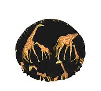 Femmes réutilisable Stretch ourlet cheveux chapeau girafe motif mère amour Double imperméable bonnet de douche bonnet de bain