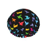 Femmes réutilisable Stretch ourlet cheveux chapeau Origami oiseau Art japon artisanat Double imperméable bonnet de douche bonnet de bain