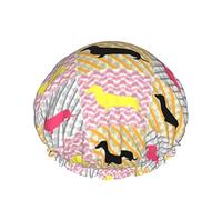 Femmes réutilisable Stretch ourlet cheveux chapeau teckel amour chien Double imperméable bonnet de douche bonnet de bain