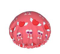 Femmes Réutilisable Stretch Ourlet Cheveux Chapeau Valentine Verre À Vin Amour DoubleWaterproof Bonnet De Douche Bonnet De Bain