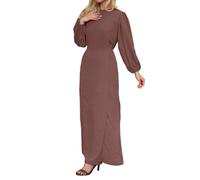 Femmes Robe Décontractée à Manches Longues Caftan Moyen-Orient Manches Longues Robe de Cocktail avec Taille Moulante Robes Col Rond Midi Robe Moyen-Orient Robe de Soirée, marron, XL