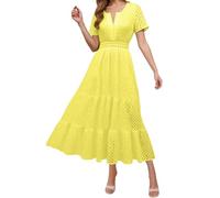 Femmes Robe d'été Spaghetti Bretelles Robes de Printemps Bohème Avant Fourche Swing Midi Sun Jupe Fête Vacances Plage Red Dress Women Cache Maillots et Sarongs Tendance （Jaune,XL）