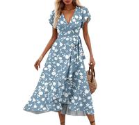 Femmes Robe d'été Spaghetti Bretelles Robes de Printemps Bohème Avant Fourche Swing Midi Sun Jupe Fête Vacances Plage Long Dress Sage Green Maillot de Bain Couvrir Kimono Tendance(Bleu,XL)