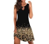 Femmes Robe d'été Spaghetti Bretelles Robes de Printemps Bohème Avant Fourche Swing Midi Sun Jupe Fête Vacances Plage Black Mini Dress Couvrir Beach Maillots de Bain Cover Up Tendance （Or,S）