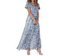 Femmes Robe d'été Spaghetti Bretelles Robes de Printemps Bohème Avant Fourche Swing Midi Sun Jupe Fête Vacances Plage Midi Dresses Cache Couvrir Beach Maillots de Bain Cover Up 2025 （Bleu,L）